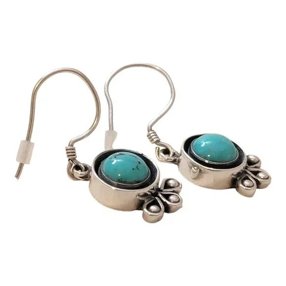 Turquoise Sterling Silver Dangle Earrings Drop Semi Precious Stone Gem December - Picture 4 of 13